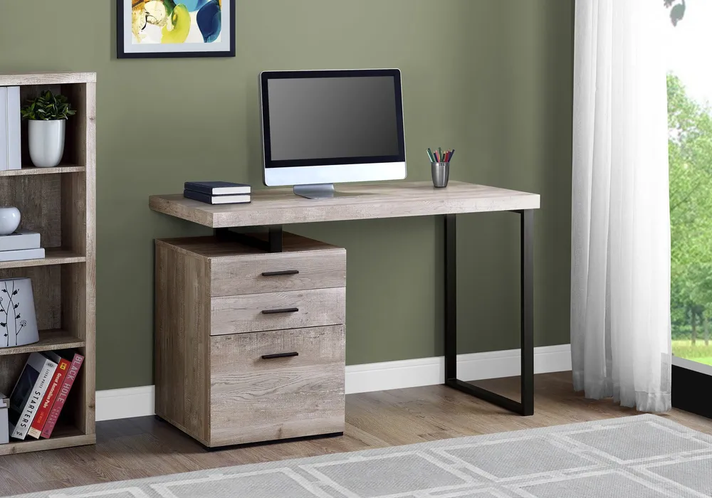 BUREAU D'ORDINATEUR - 48"L / BOIS DE RÉCUPÉRATION TAUPE / MÉTAL NOIR