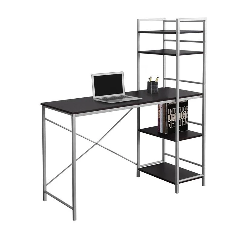 BUREAU D'ORDINATEUR - 48"L / DESSUS ESPRESSO / METAL ARGENT