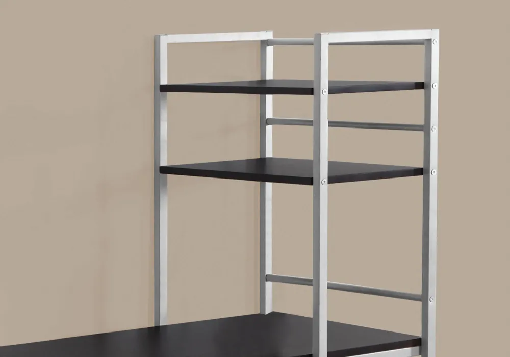 BUREAU D'ORDINATEUR - 48"L / DESSUS ESPRESSO / METAL ARGENT