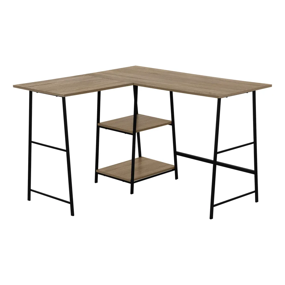 BUREAU D'ORDINATEUR - 48"L / DESSUS TAUPE FONCE / COIN METAL NOIR ( Meuble Mtl )