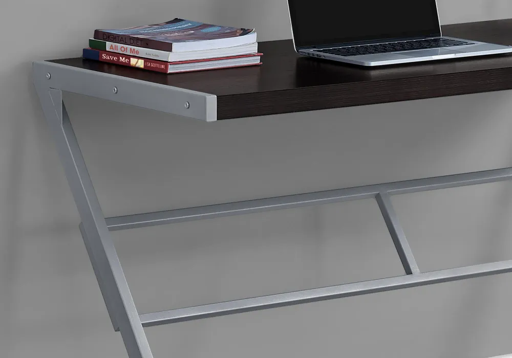 BUREAU D'ORDINATEUR - 48"L / ESPRESSO / METAL ARGENT