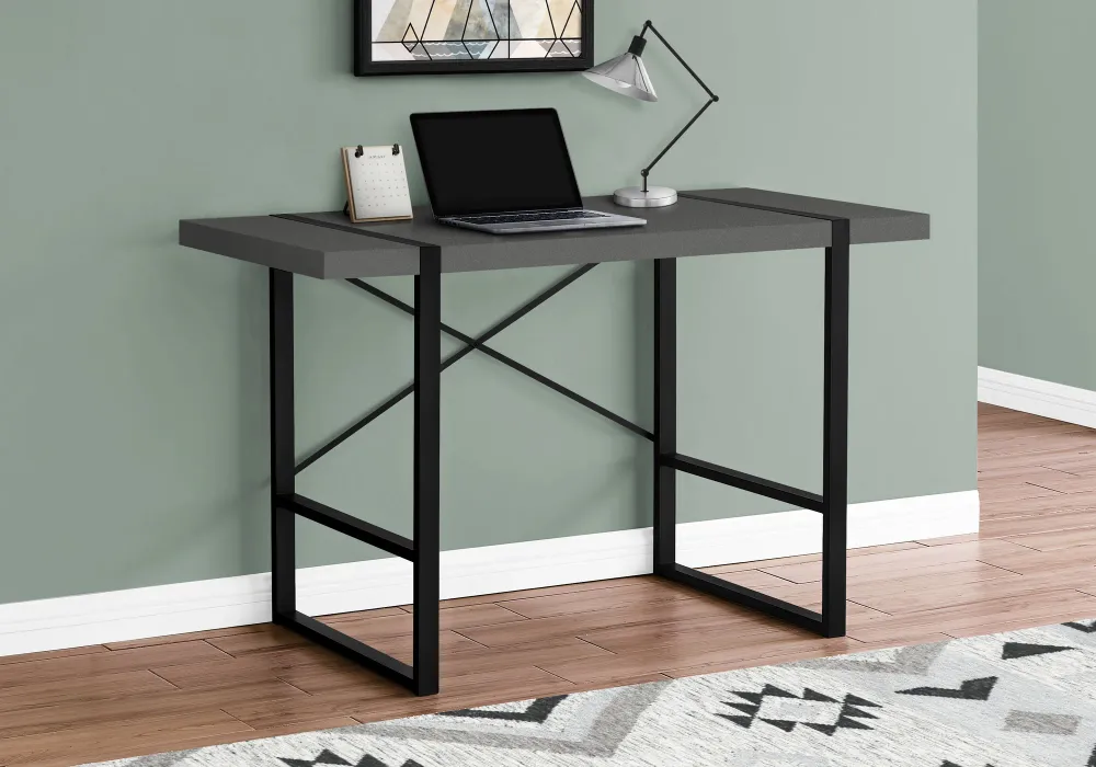 BUREAU D'ORDINATEUR - 48"L / GRIS MODERNE / METAL NOIR