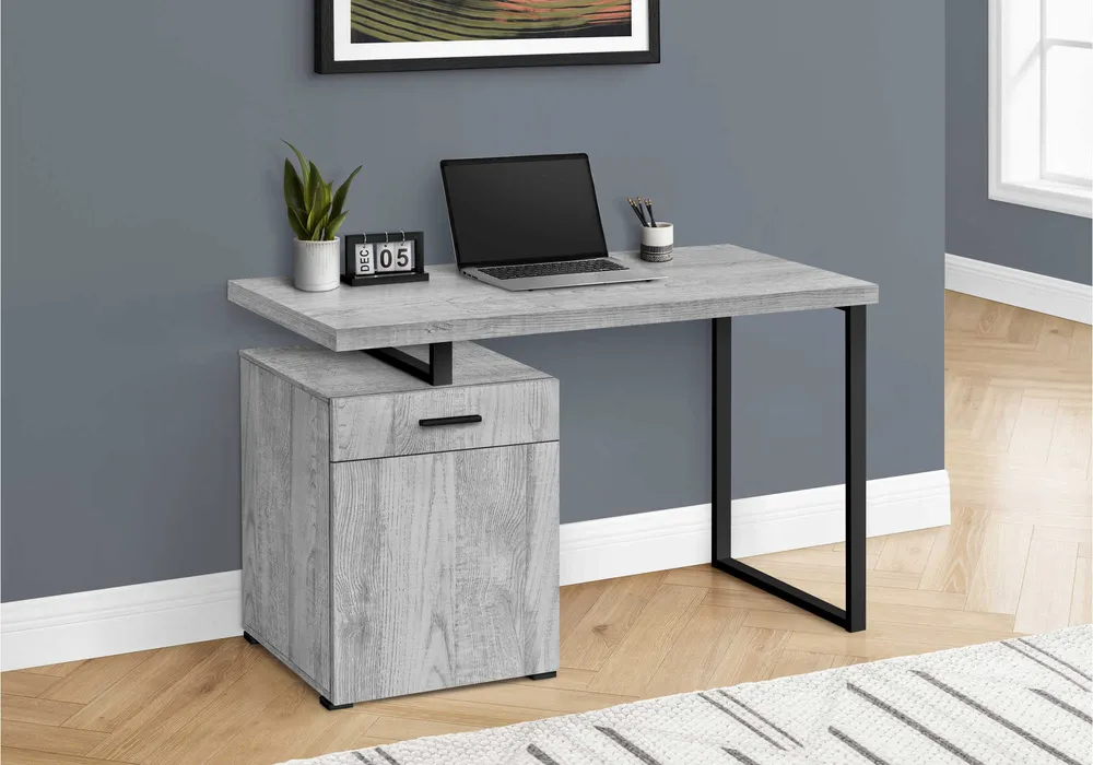 BUREAU D'ORDINATEUR - 48"L / GRIS ORIENTATION GAUCHE OU DROITE