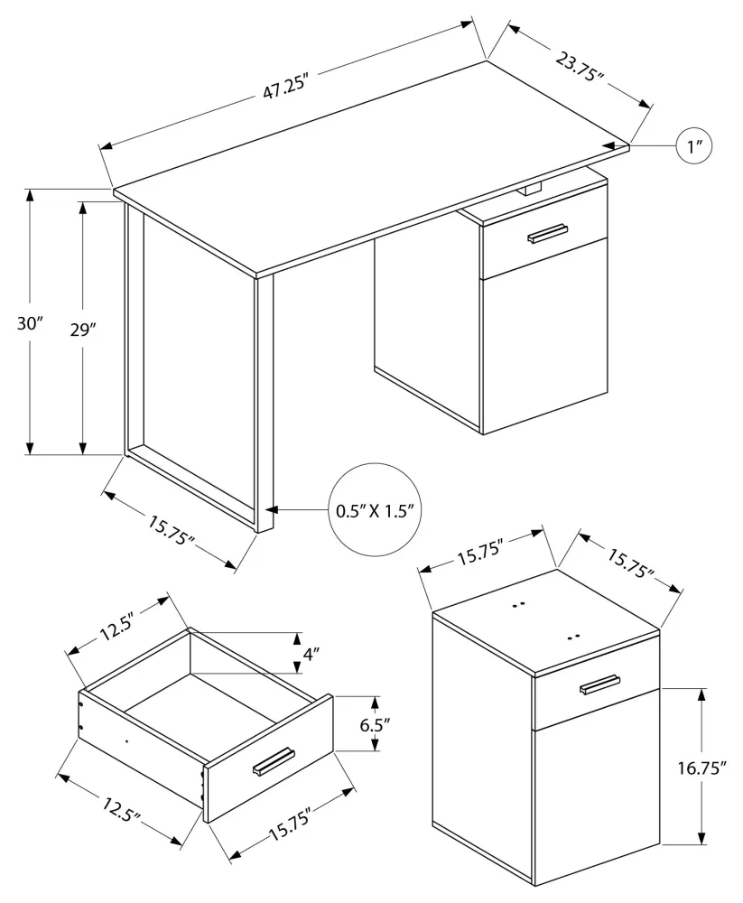 BUREAU D'ORDINATEUR - 48"L / GRIS ORIENTATION GAUCHE OU DROITE