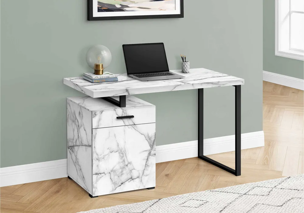 BUREAU D'ORDINATEUR - 48"L / MARBRE BLANC ORIENTATION GAUCHE OU DROITE ( Meuble Mtl )