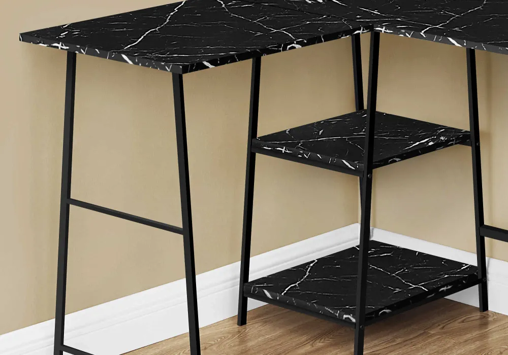 BUREAU D'ORDINATEUR - 48"L / MARBRE NOIR / COIN METAL NOIR ( Meuble Mtl )