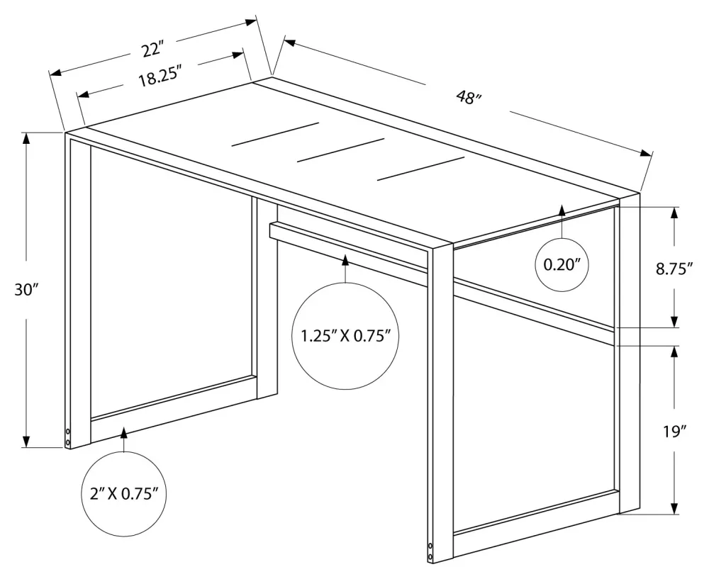 BUREAU D'ORDINATEUR - 48"L / MÉTAL NOIR / VERRE TREMPÉ NOIR