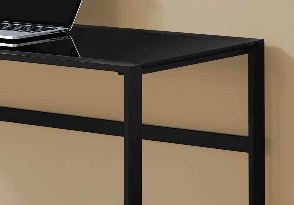 BUREAU D'ORDINATEUR - 48"L / MÉTAL NOIR / VERRE TREMPÉ NOIR