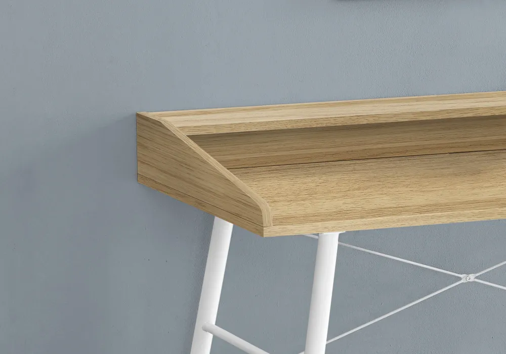BUREAU D'ORDINATEUR - 48"L / NATUREL / MÉTAL BLANC