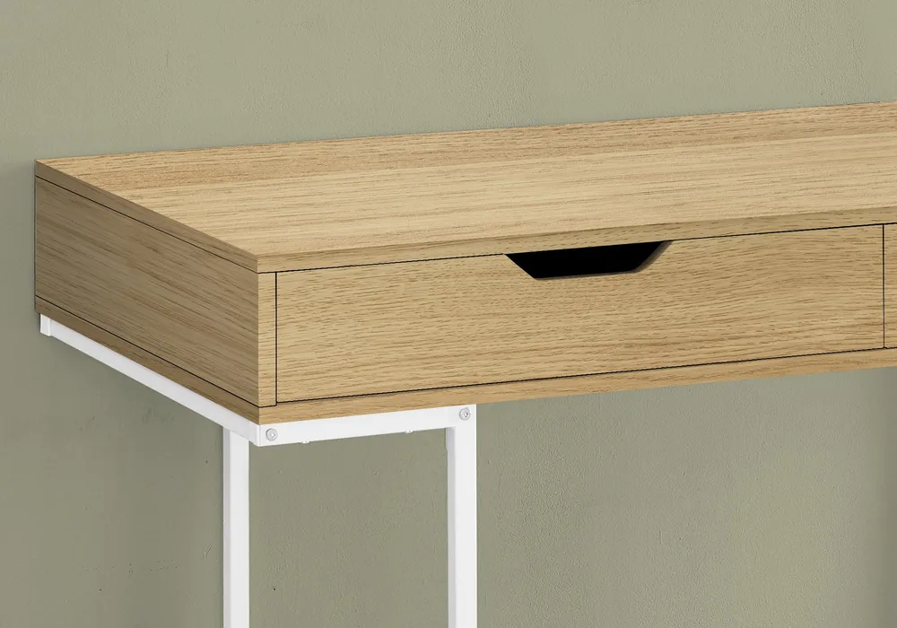 BUREAU D'ORDINATEUR - 48"L / NATUREL / MÉTAL BLANC