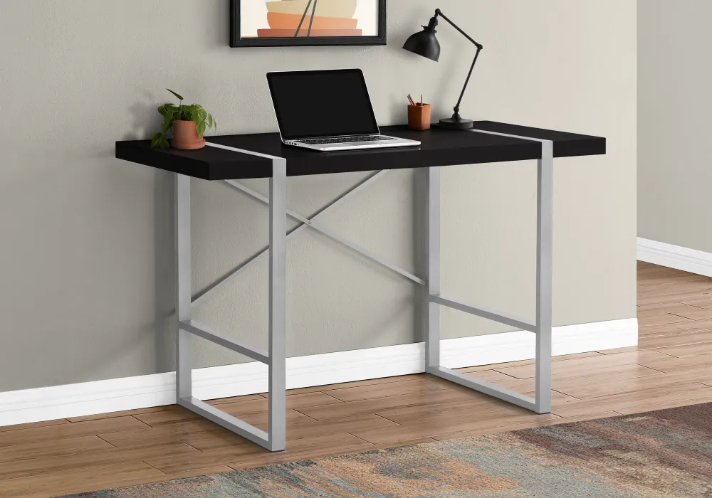 BUREAU D'ORDINATEUR - 48"L / NOIR / METAL ARGENT