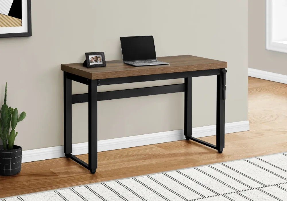 BUREAU D'ORDINATEUR - 48"L / NOYER / HAUTEUR AJUSTABLE / METAL NOIR