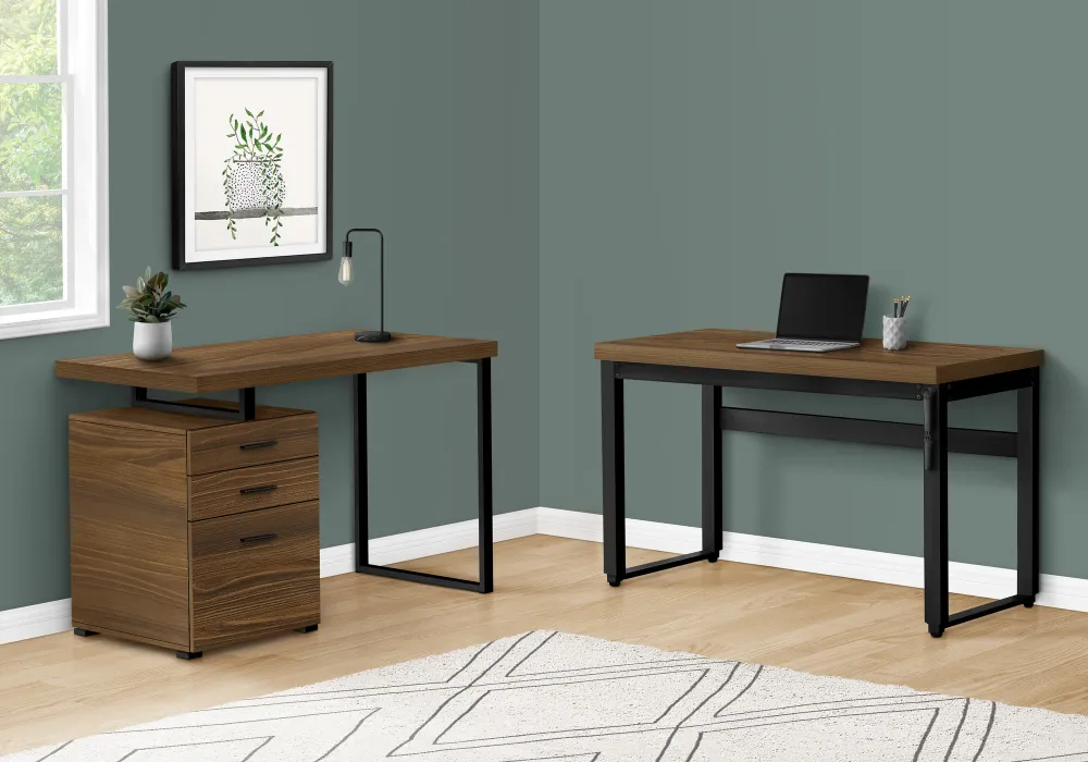 BUREAU D'ORDINATEUR - 48"L / NOYER / HAUTEUR AJUSTABLE / METAL NOIR