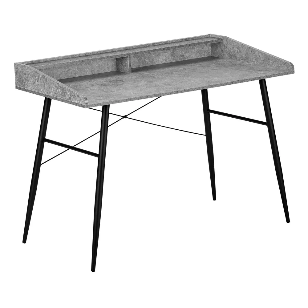 BUREAU D'ORDINATEUR - 48"L / SIMILI PIERRE GRIS / METAL NOIR ( Meuble Mtl )
