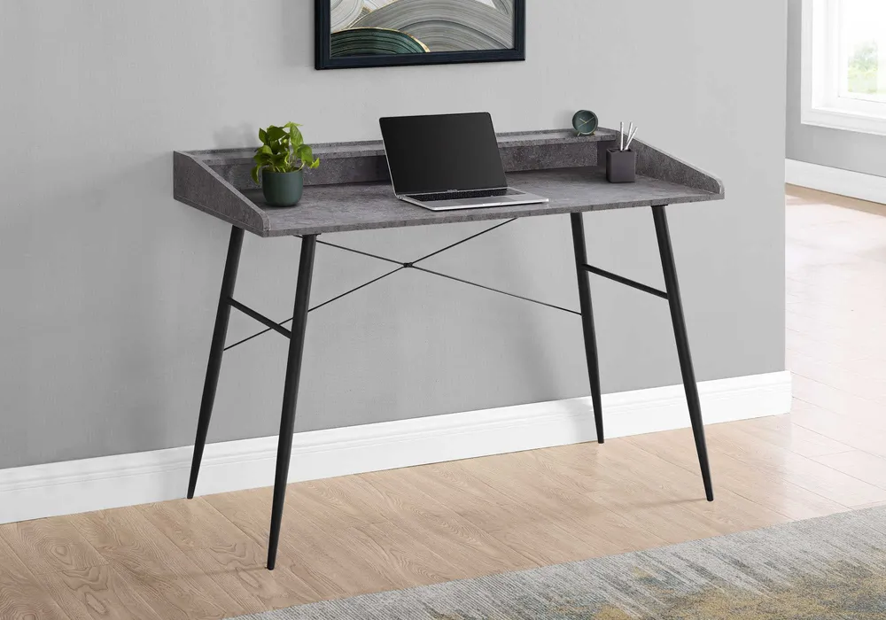 BUREAU D'ORDINATEUR - 48"L / SIMILI PIERRE GRIS / METAL NOIR ( Meuble Mtl )