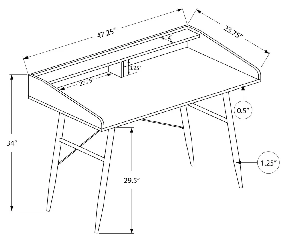 BUREAU D'ORDINATEUR - 48"L / SIMILI PIERRE GRIS / METAL NOIR ( Meuble Mtl )