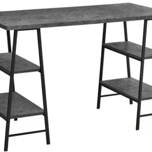 BUREAU D'ORDINATEUR - 48"L / SIMILI PIERRE GRIS / METAL NOIR