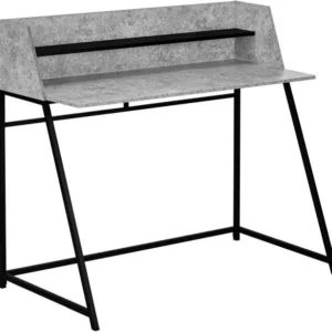 BUREAU D'ORDINATEUR - 48"L / SIMILI PIERRE GRIS / METAL NOIR