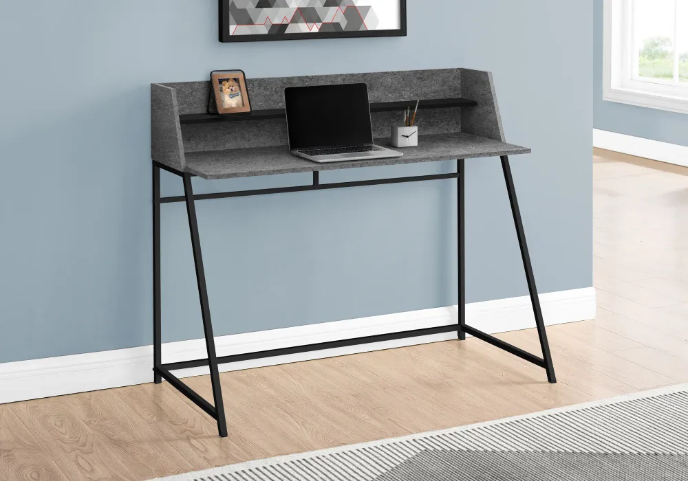 BUREAU D'ORDINATEUR - 48"L / SIMILI PIERRE GRIS / METAL NOIR