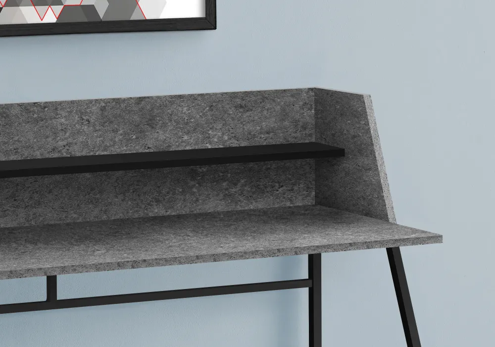 BUREAU D'ORDINATEUR - 48"L / SIMILI PIERRE GRIS / METAL NOIR