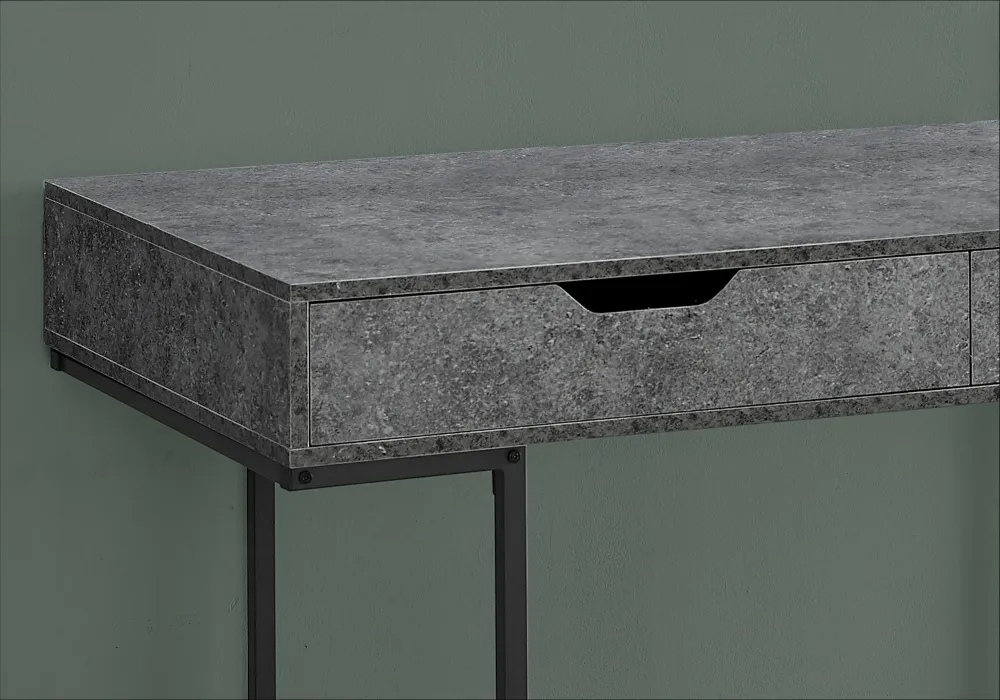 BUREAU D'ORDINATEUR - 48"L / SIMILI PIERRE GRIS / METAL NOIR