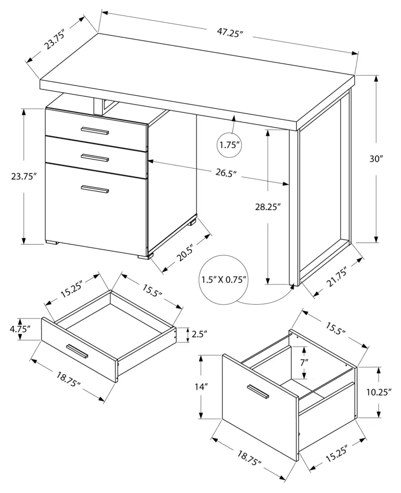 BUREAU D'ORDINATEUR - 48"L / TAUPE FONCÉ ORIENTATION GAUCHE OU DROITE