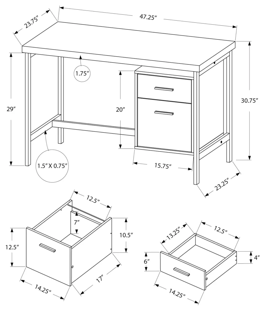 BUREAU D'ORDINATEUR - 48"L / TAUPE FONCE / METAL ARGENT