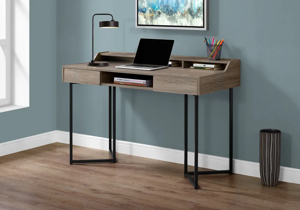 BUREAU D'ORDINATEUR - 48"L / TAUPE FONCE / METAL NOIR