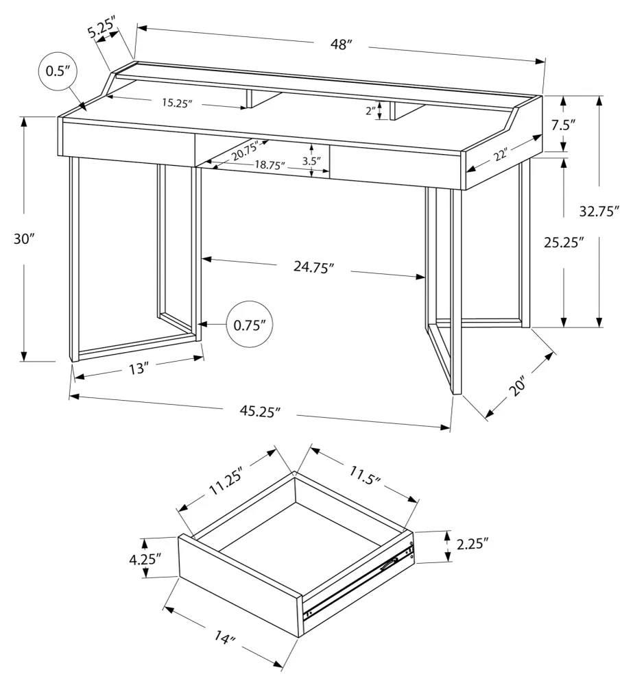 BUREAU D'ORDINATEUR - 48"L / TAUPE FONCE / METAL NOIR