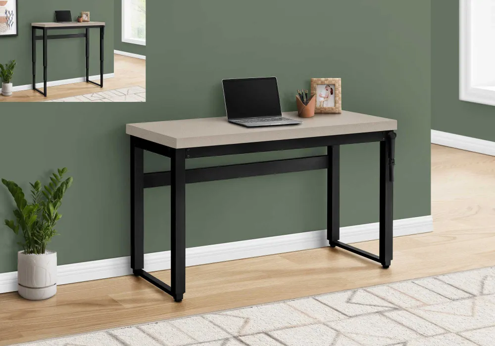 BUREAU D'ORDINATEUR - 48"L / TAUPE MODERNE / HAUTEUR AJUSTABLE / NOIR ( Meuble Mtl )