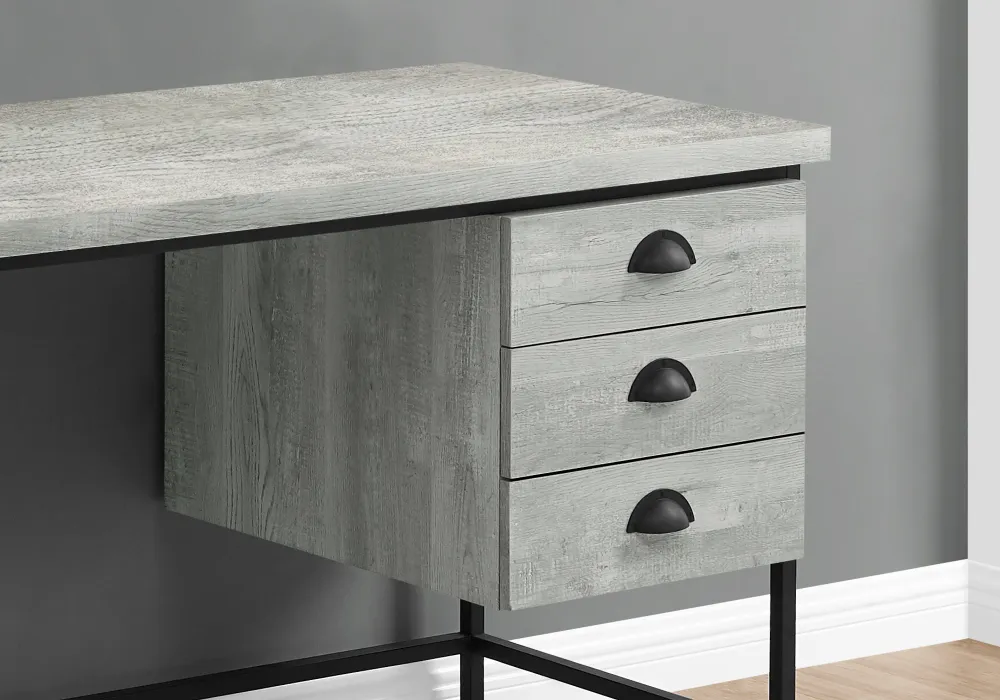 BUREAU D'ORDINATEUR - 55"L / BOIS BRUN / MÉTAL NOIR