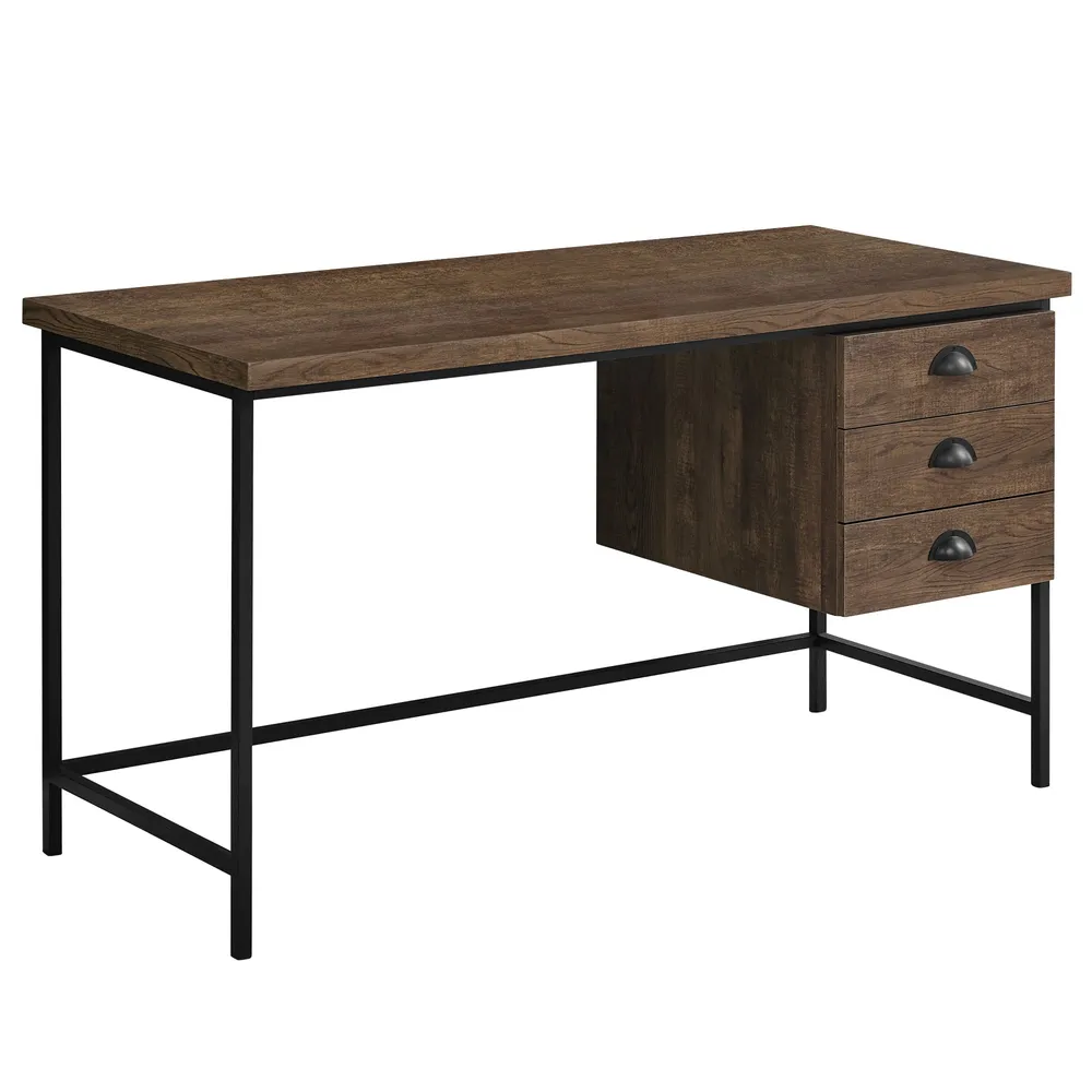 BUREAU D'ORDINATEUR - 55"L / BOIS BRUN / MÉTAL NOIR ( Meuble Mtl )