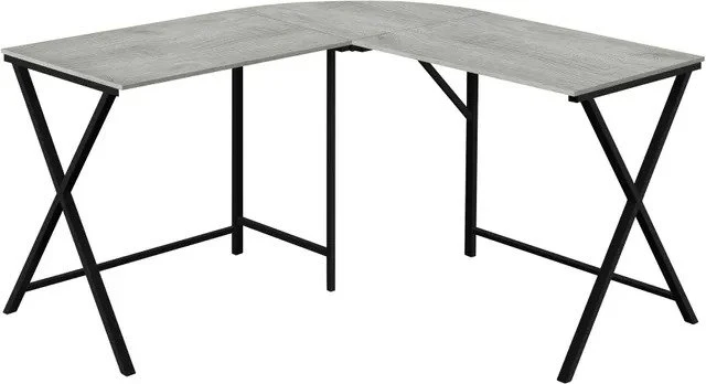 BUREAU D'ORDINATEUR - 55"L / DESSUS GRIS / COIN METAL NOIR
