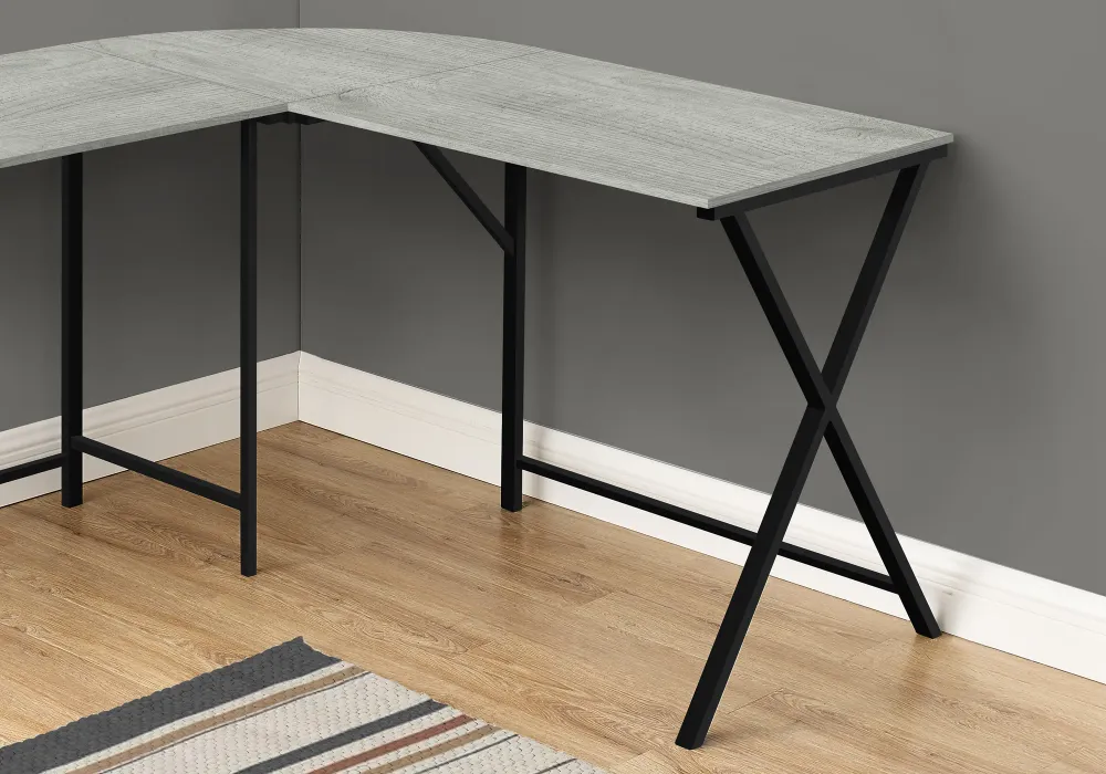 BUREAU D'ORDINATEUR - 55"L / DESSUS GRIS / COIN METAL NOIR