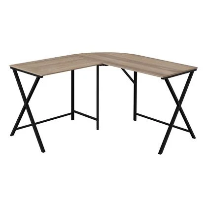 BUREAU D'ORDINATEUR - 55"L / DESSUS TAUPE FONCE / COIN METAL NOIR