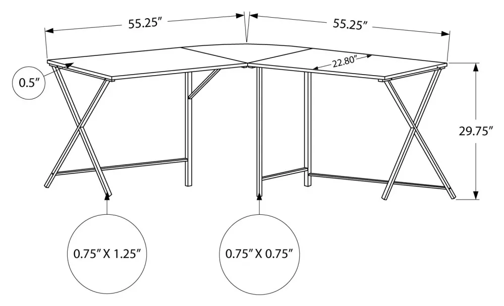BUREAU D'ORDINATEUR - 55"L / DESSUS TAUPE FONCE / COIN METAL NOIR