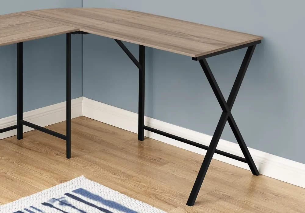 BUREAU D'ORDINATEUR - 55"L / DESSUS TAUPE FONCE / COIN METAL NOIR