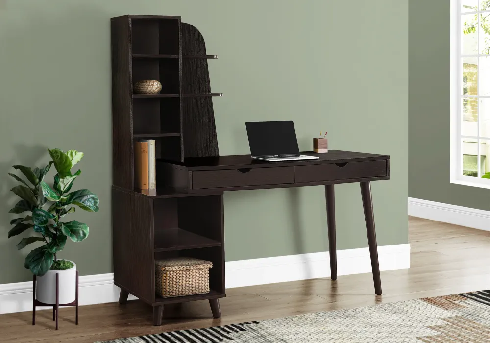 BUREAU D'ORDINATEUR - 55"L / ESPRESSO AVEC BIBLIOTHÈQUE