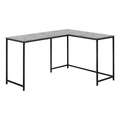 BUREAU D'ORDINATEUR - 58"L/ ASPECT PIERRE GRIS/ COIN METAL NOIR