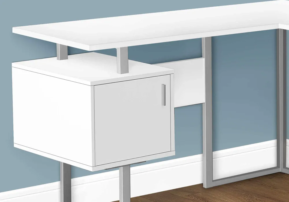 BUREAU D'ORDINATEUR - 58"L / BLANC / COIN METAL ARGENT ( Meuble Mtl )