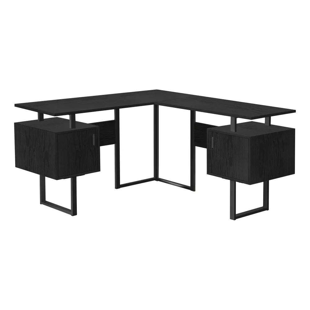 BUREAU D'ORDINATEUR - 58"L / CHENE NOIR / COIN METAL NOIR ( Meuble Mtl )