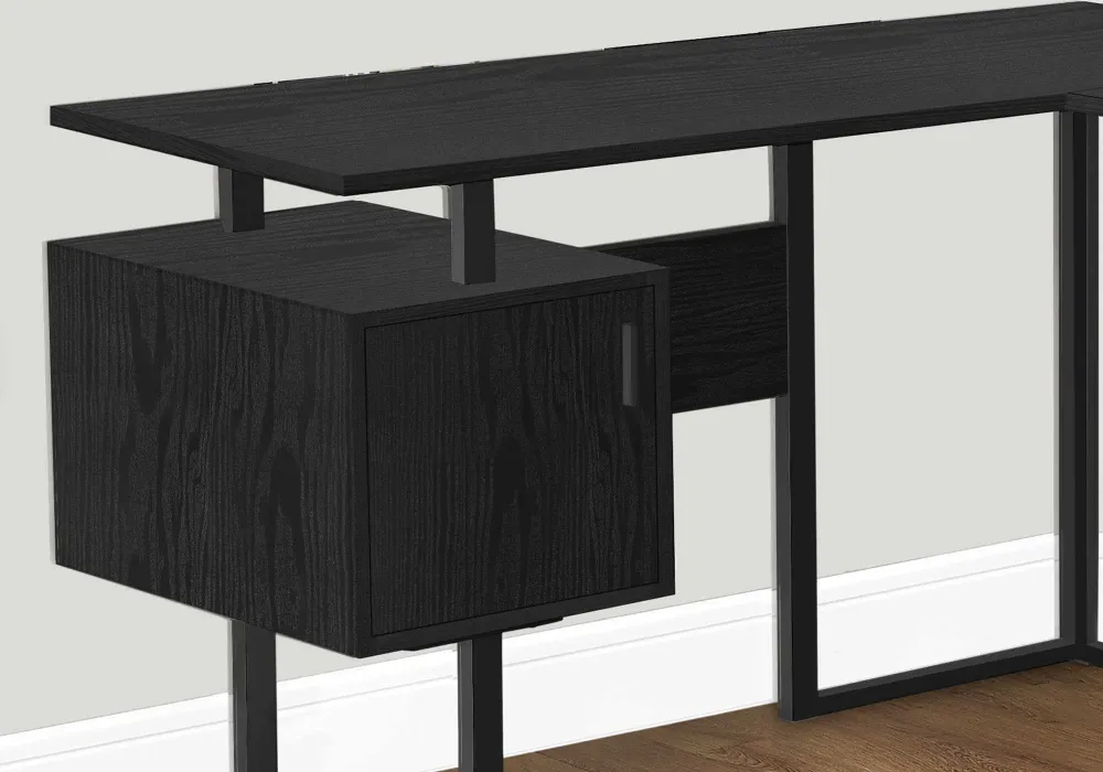BUREAU D'ORDINATEUR - 58"L / CHENE NOIR / COIN METAL NOIR ( Meuble Mtl )
