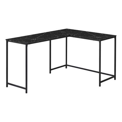 BUREAU D'ORDINATEUR - 58"L / MARBRE NOIR / COIN METAL NOIR