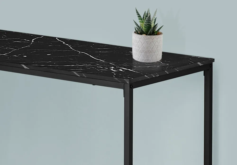 BUREAU D'ORDINATEUR - 58"L / MARBRE NOIR / COIN METAL NOIR
