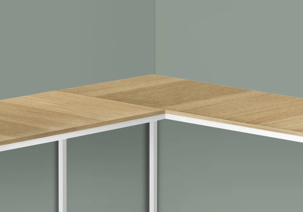 BUREAU D'ORDINATEUR - 58"L / NATUREL / COIN METAL BLANC