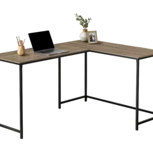 BUREAU D'ORDINATEUR - 58"L/ TAUPE FONCÉ/ COIN MÉTAL NOIR