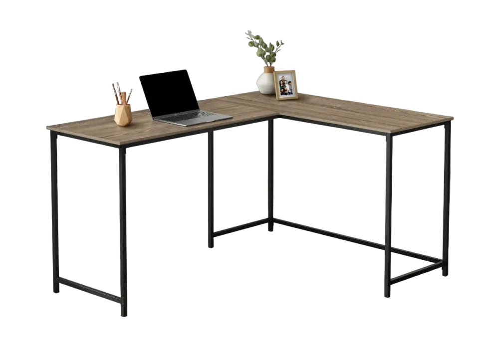 BUREAU D'ORDINATEUR - 58"L/ TAUPE FONCÉ/ COIN MÉTAL NOIR