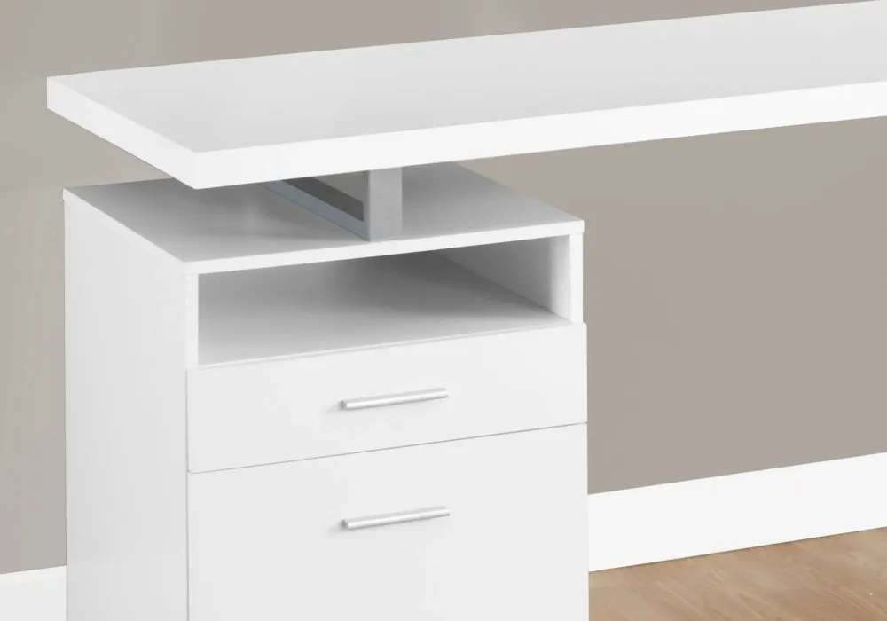 BUREAU D'ORDINATEUR - 60"L / BLANC / METAL ARGENT