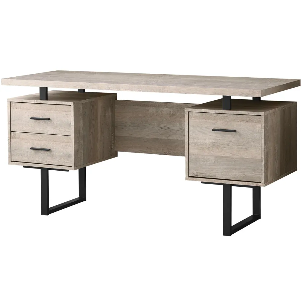 BUREAU D'ORDINATEUR - 60"L / BOIS DE RÉCUPÉRATION TAUPE / MÉTAL NOIR