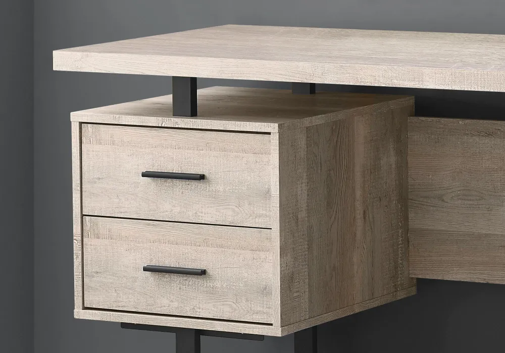 BUREAU D'ORDINATEUR - 60"L / BOIS DE RÉCUPÉRATION TAUPE / MÉTAL NOIR